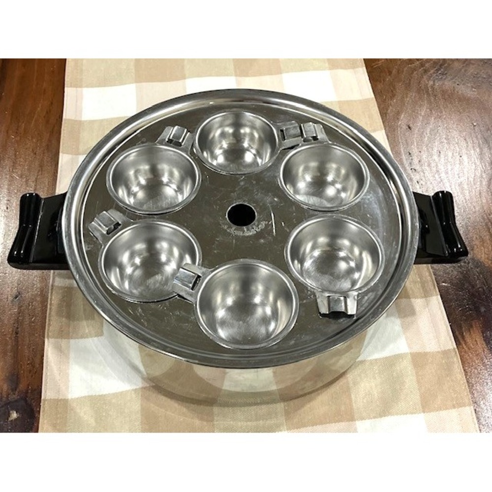 Vintage Saladmaster Stainless Steel 6 Egg Poacher Cups w Insert and Dome Lid